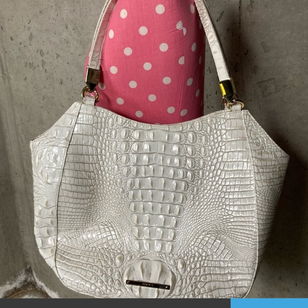 BRAHMIN Large White Croc Embossed Leather Tote Bag